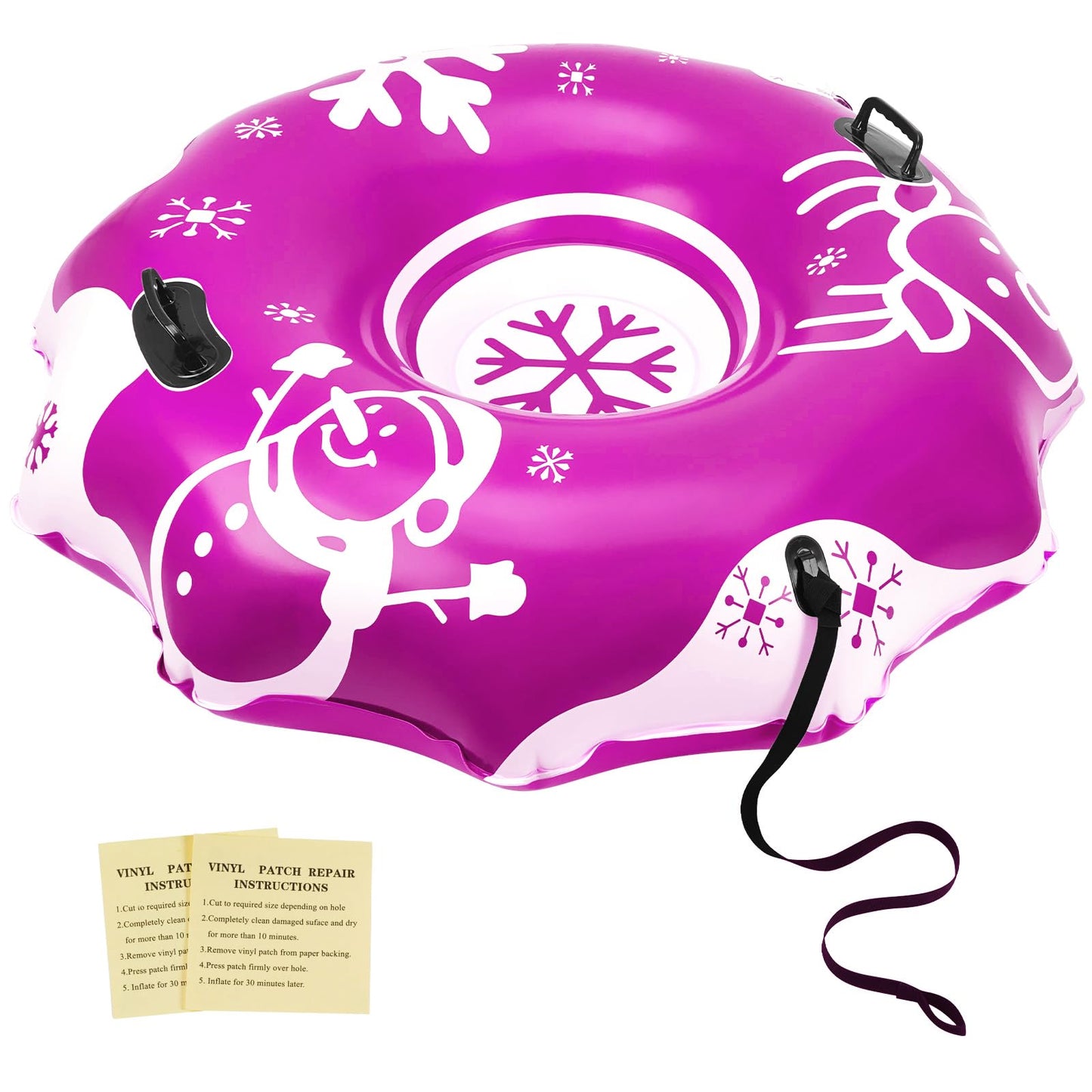 COVACURE 55" Snow Sled Extra Large Snow Tube - Thickened Inflatable Sleds for Adults, Heavy Duty Snow Tube with Reinforced Grab Handle & Rope, Snow Play Gear for Sledding and Skiing