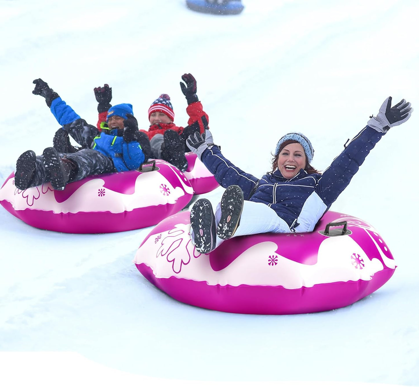 COVACURE 55" Snow Sled Extra Large Snow Tube - Thickened Inflatable Sleds for Adults, Heavy Duty Snow Tube with Reinforced Grab Handle & Rope, Snow Play Gear for Sledding and Skiing