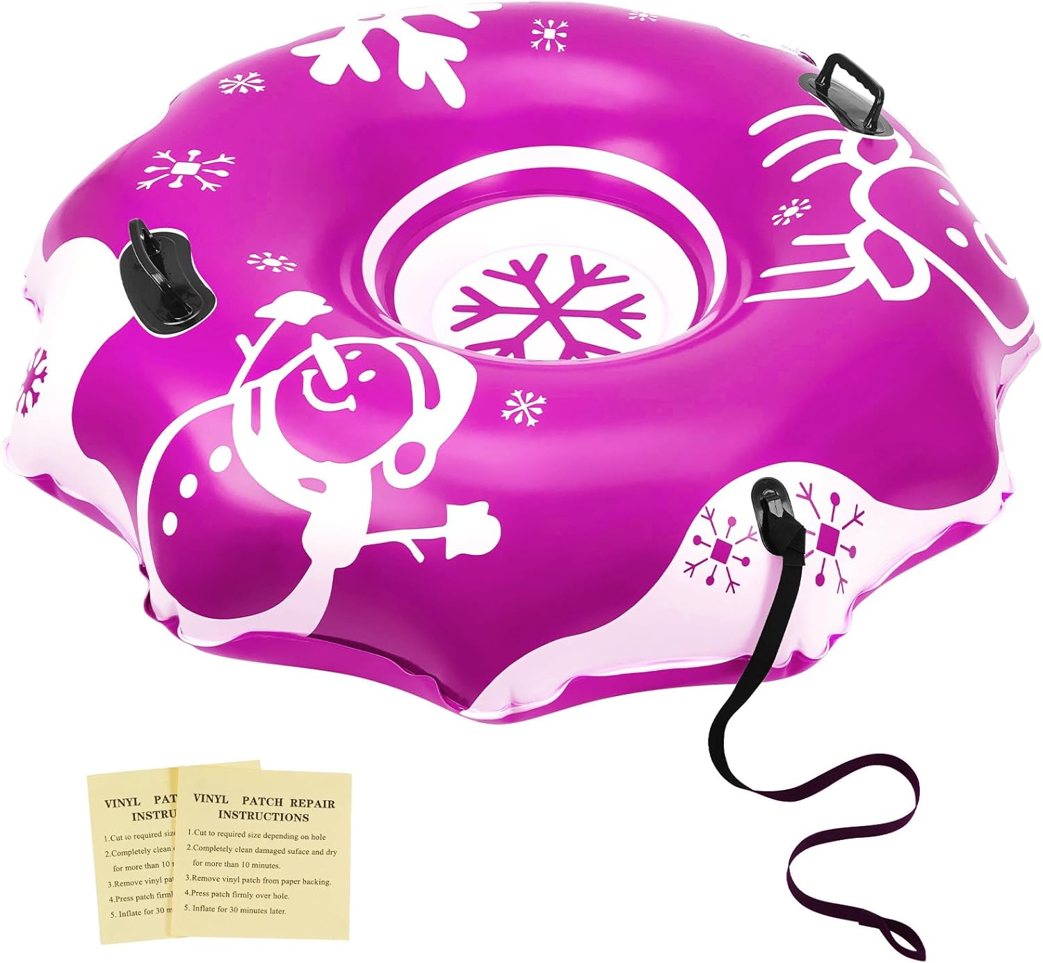 COVACURE 55" Snow Sled Extra Large Snow Tube - Thickened Inflatable Sleds for Adults, Heavy Duty Snow Tube with Reinforced Grab Handle & Rope, Snow Play Gear for Sledding and Skiing