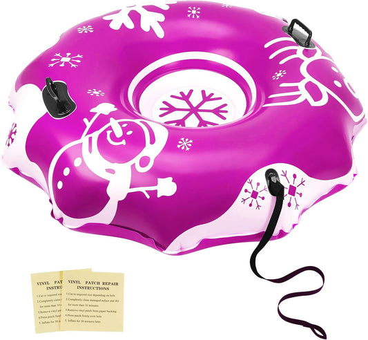 COVACURE 55" Snow Sled Extra Large Snow Tube - Thickened Inflatable Sleds for Adults, Heavy Duty Snow Tube with Reinforced Grab Handle & Rope, Snow Play Gear for Sledding and Skiing