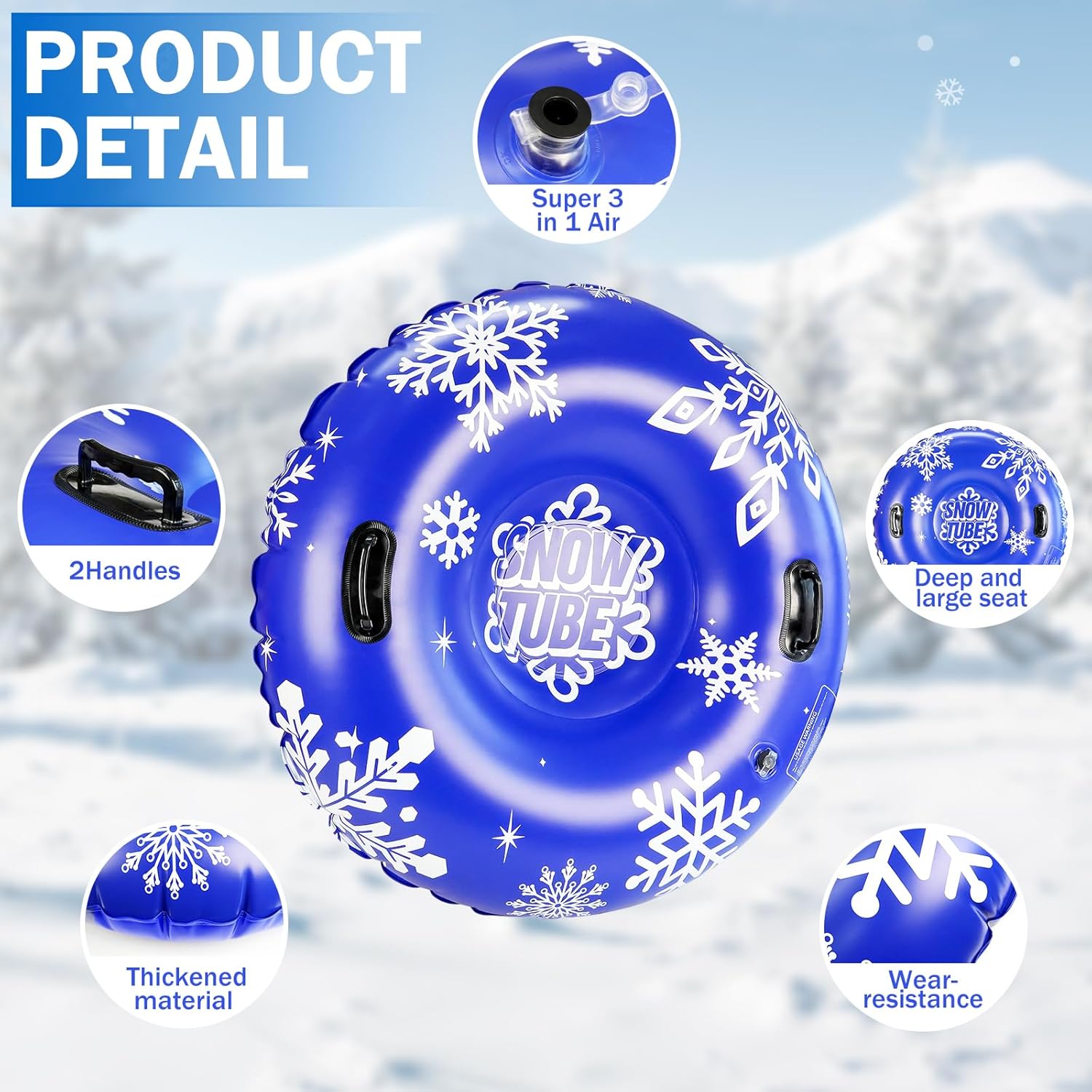 ZMLM Snow Tube, 47 Inches Inflatable Snow Sleds for Kids and Adult, Thickened Heavy Duty Hard Bottom Snow Sled with Handles Supplies Gifts Winter Sports Toys for Boys Girls Family Activities Outdoor