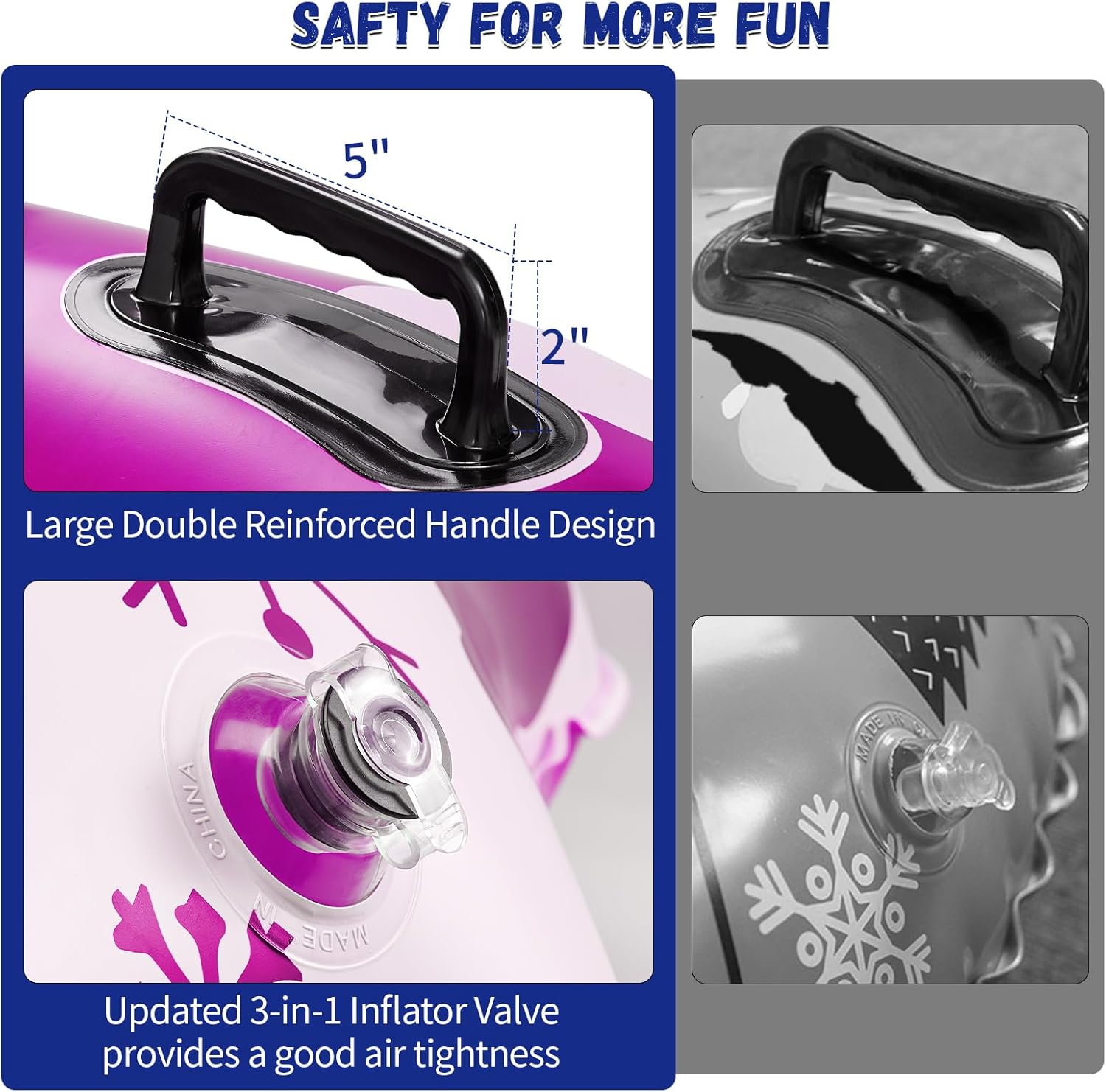 COVACURE 55" Snow Sled Extra Large Snow Tube - Thickened Inflatable Sleds for Adults, Heavy Duty Snow Tube with Reinforced Grab Handle & Rope, Snow Play Gear for Sledding and Skiing