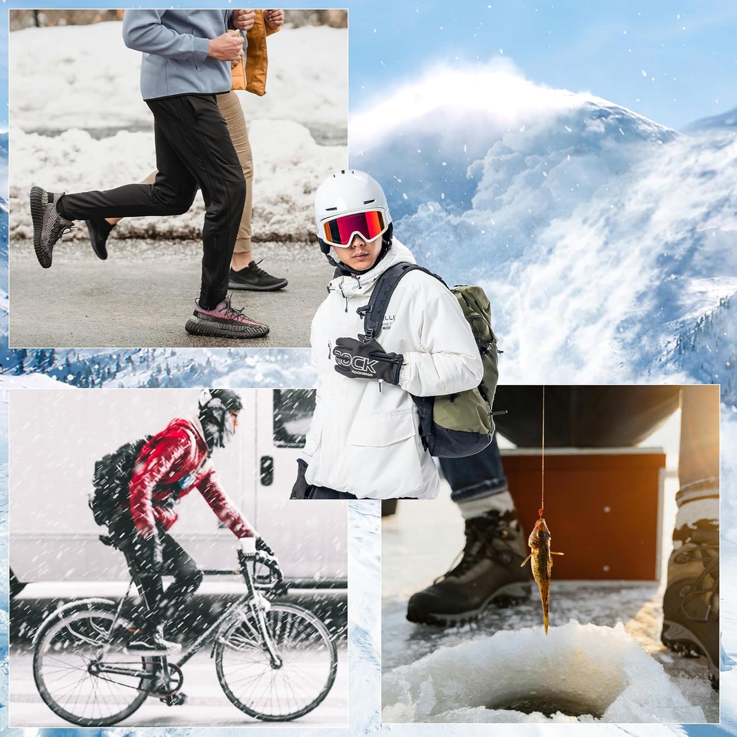 ROCKBROS Winter Cycling Gloves for Men Women Water Resistant Touch Screen Gloves Shock-Absorbing Full Finger Biking Glove Anti-Slip Motorcycle Mountain Bike Gloves, for Fishing, Driving, Golfing