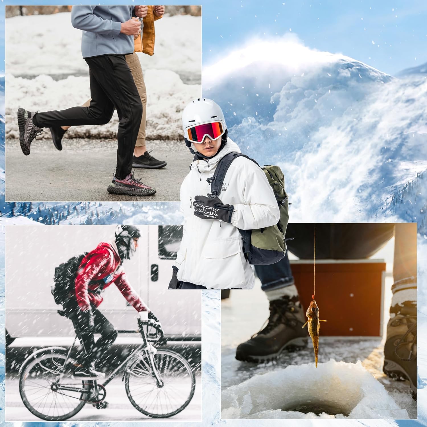 ROCKBROS Winter Cycling Gloves for Men Women Water Resistant Touch Screen Gloves Shock-Absorbing Full Finger Biking Glove Anti-Slip Motorcycle Mountain Bike Gloves, for Fishing, Driving, Golfing