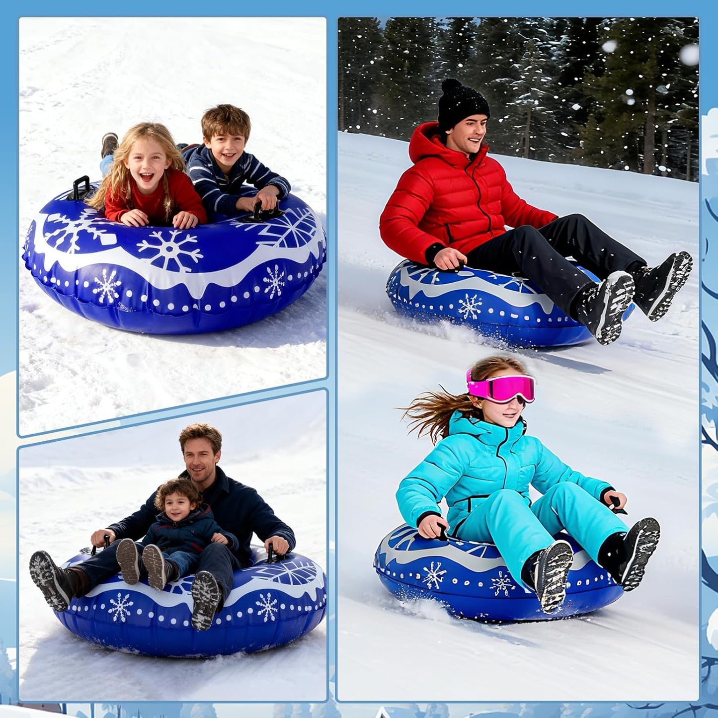 Snow Tube, 47 inch Inflatable Snow Sleds for Kids and Adults, Cold-Resistant Thickened Heavy Duty Hard Sled Snow Bottom with Handles, Winter Outdoor Sports Toys/Gifts for Boys Girls Family Activities