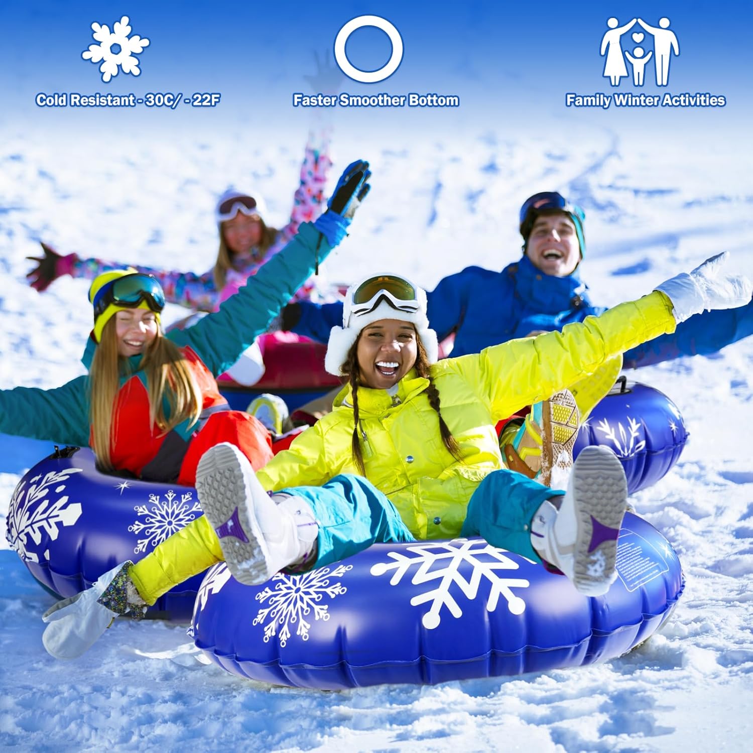 ZMLM Snow Tube, 47 Inches Inflatable Snow Sleds for Kids and Adult, Thickened Heavy Duty Hard Bottom Snow Sled with Handles Supplies Gifts Winter Sports Toys for Boys Girls Family Activities Outdoor