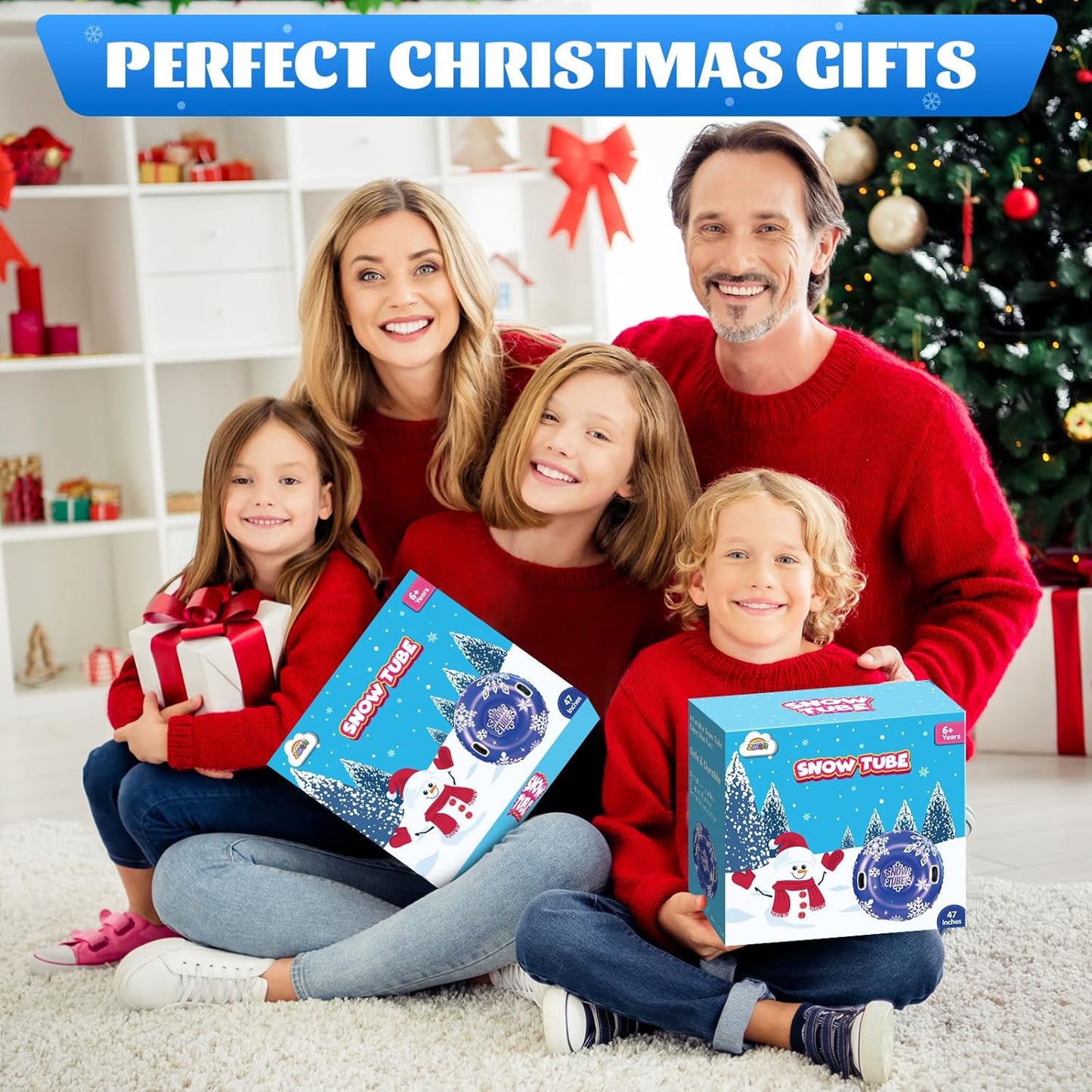 ZMLM Snow Tube, 47 Inches Inflatable Snow Sleds for Kids and Adult, Thickened Heavy Duty Hard Bottom Snow Sled with Handles Supplies Gifts Winter Sports Toys for Boys Girls Family Activities Outdoor