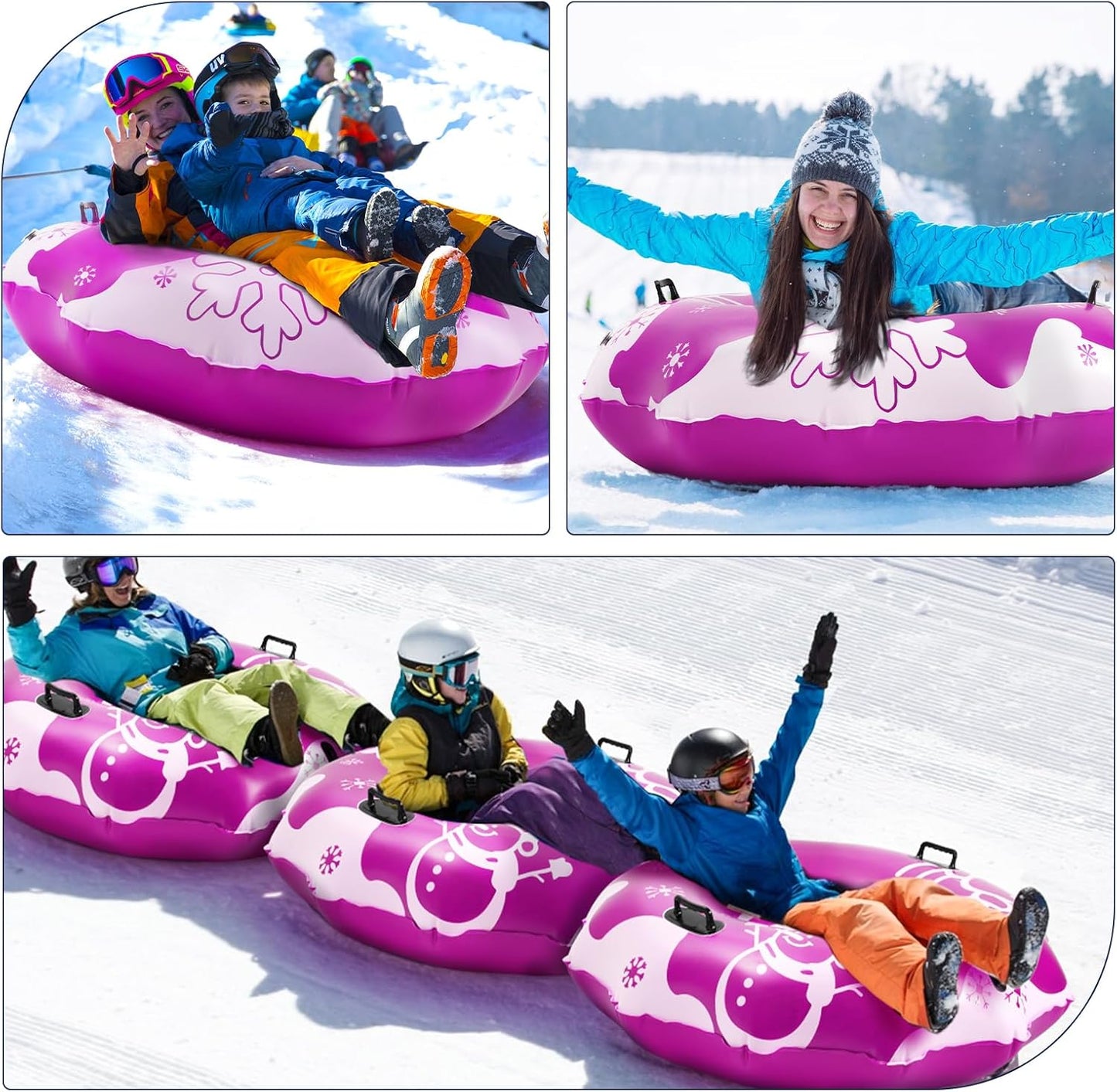COVACURE 55" Snow Sled Extra Large Snow Tube - Thickened Inflatable Sleds for Adults, Heavy Duty Snow Tube with Reinforced Grab Handle & Rope, Snow Play Gear for Sledding and Skiing
