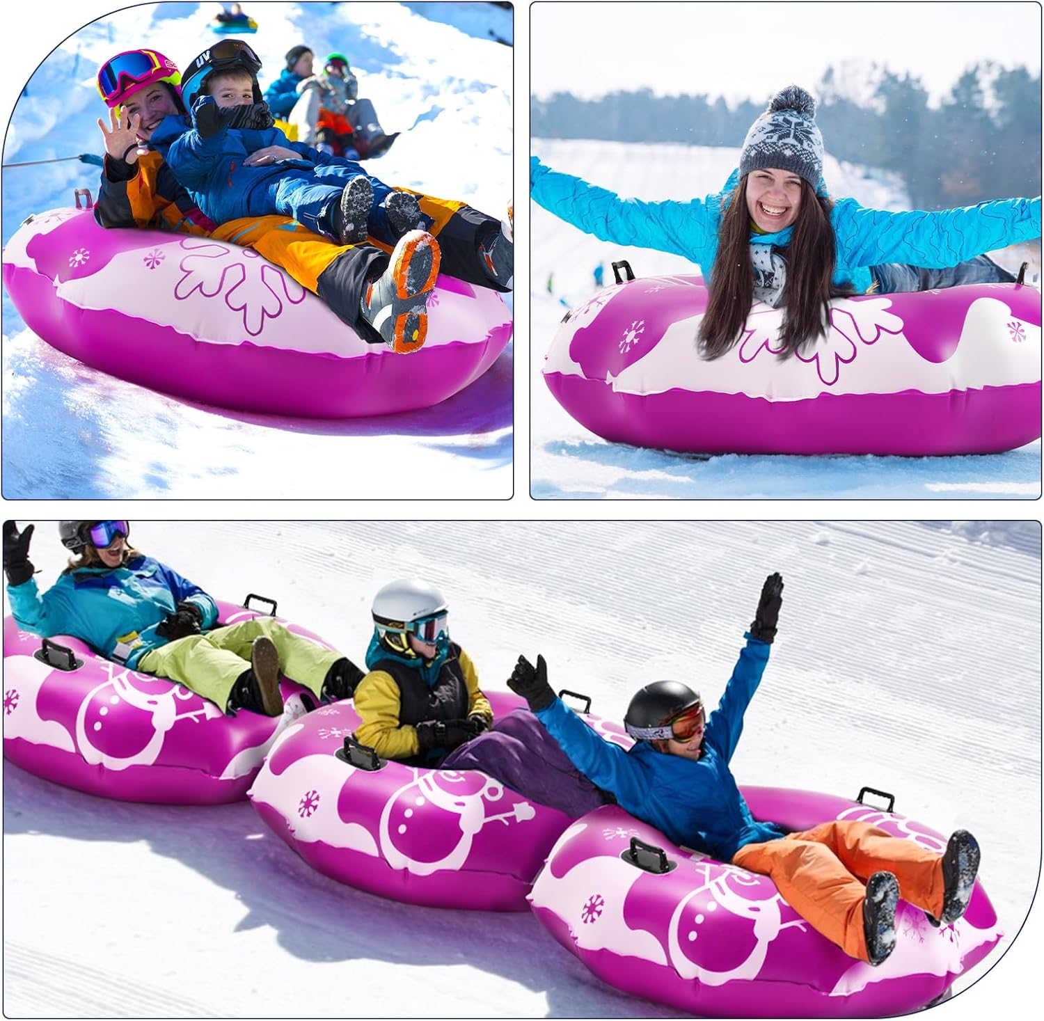 COVACURE 55" Snow Sled Extra Large Snow Tube - Thickened Inflatable Sleds for Adults, Heavy Duty Snow Tube with Reinforced Grab Handle & Rope, Snow Play Gear for Sledding and Skiing
