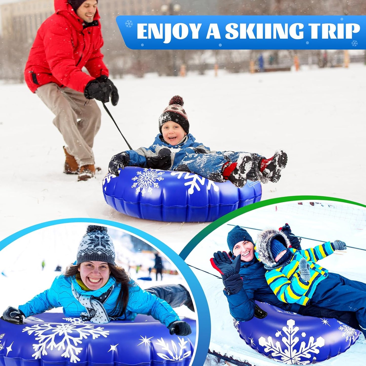 ZMLM Snow Tube, 47 Inches Inflatable Snow Sleds for Kids and Adult, Thickened Heavy Duty Hard Bottom Snow Sled with Handles Supplies Gifts Winter Sports Toys for Boys Girls Family Activities Outdoor