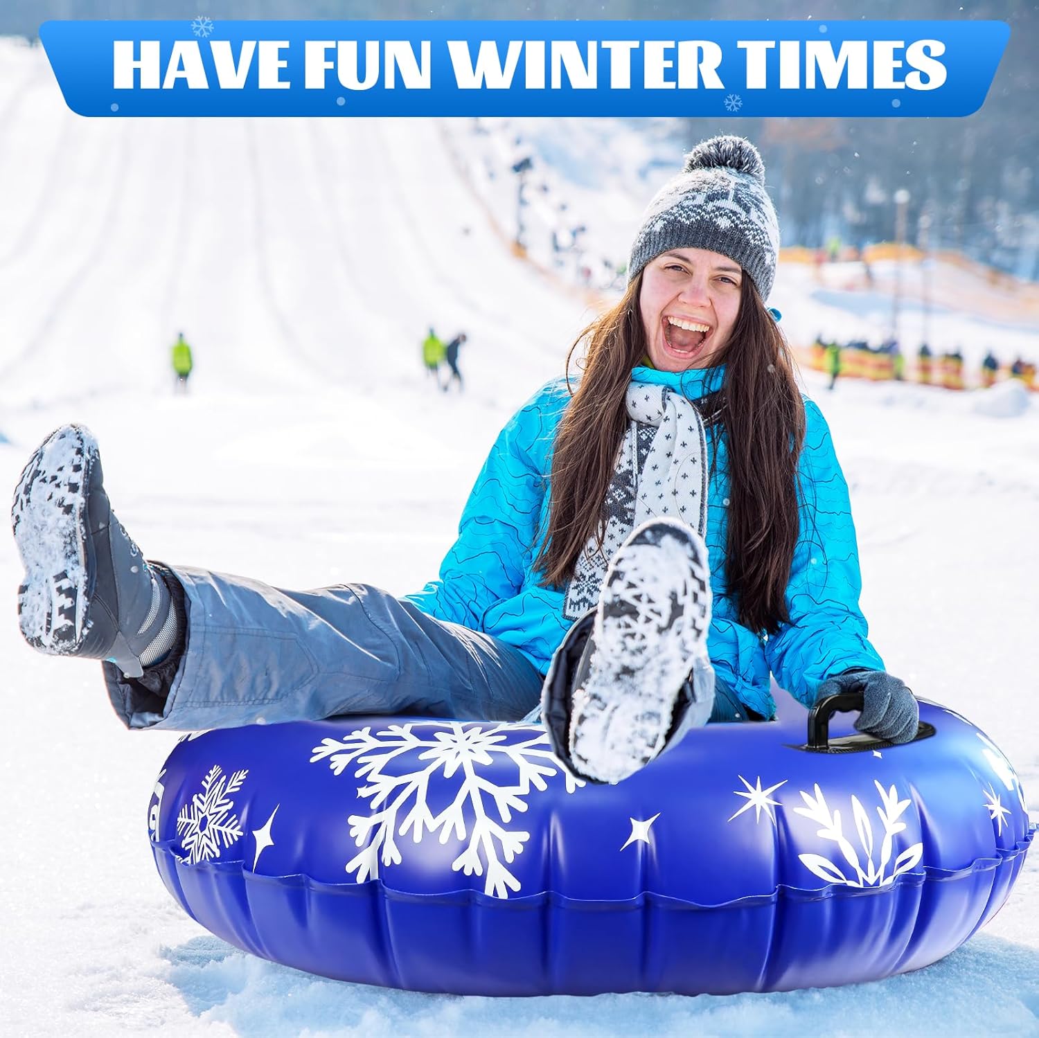 ZMLM Snow Tube, 47 Inches Inflatable Snow Sleds for Kids and Adult, Thickened Heavy Duty Hard Bottom Snow Sled with Handles Supplies Gifts Winter Sports Toys for Boys Girls Family Activities Outdoor